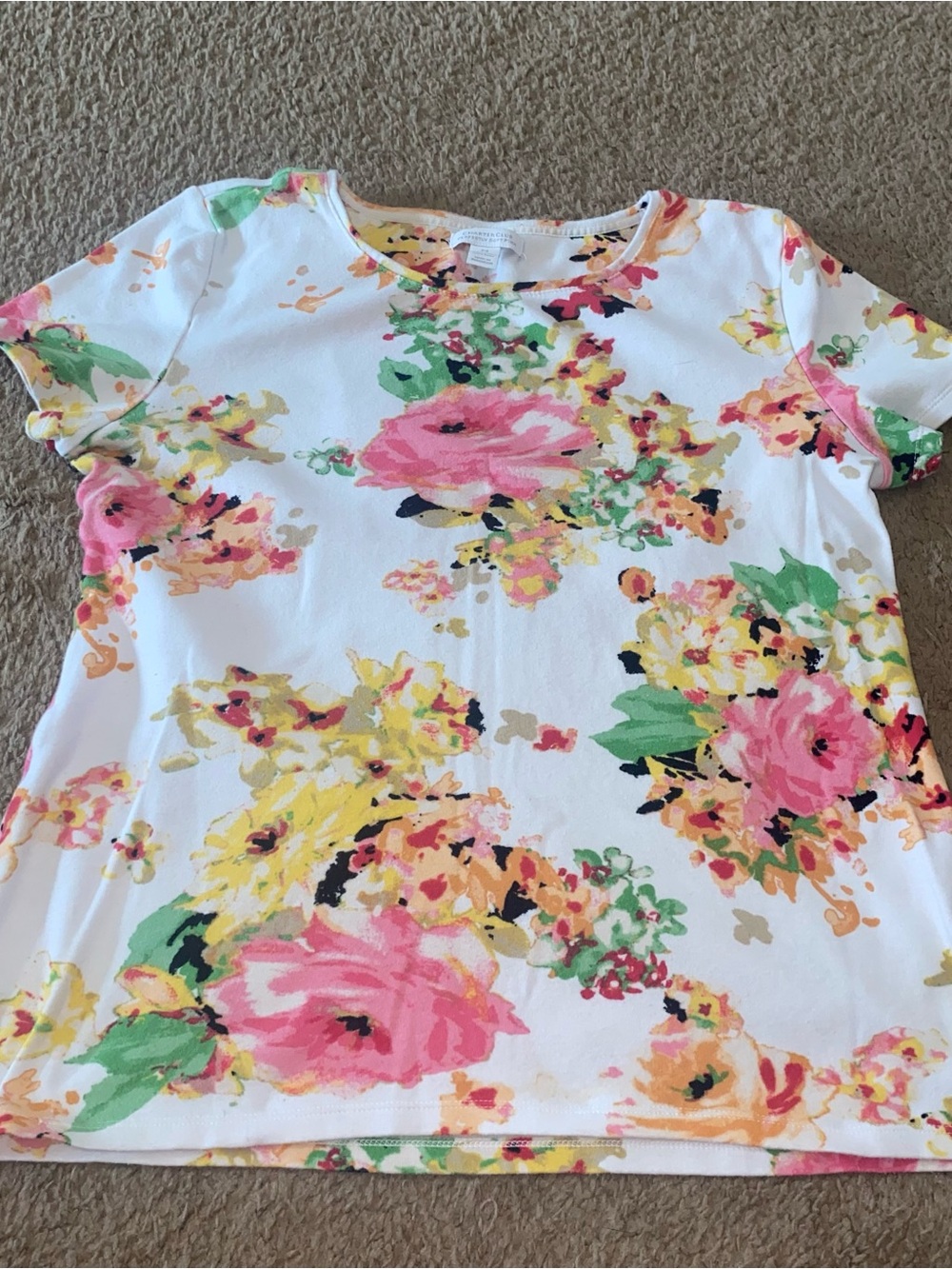 Charter Club Perfectly Soft Pima Floral Print Short Sleeve Top Size M